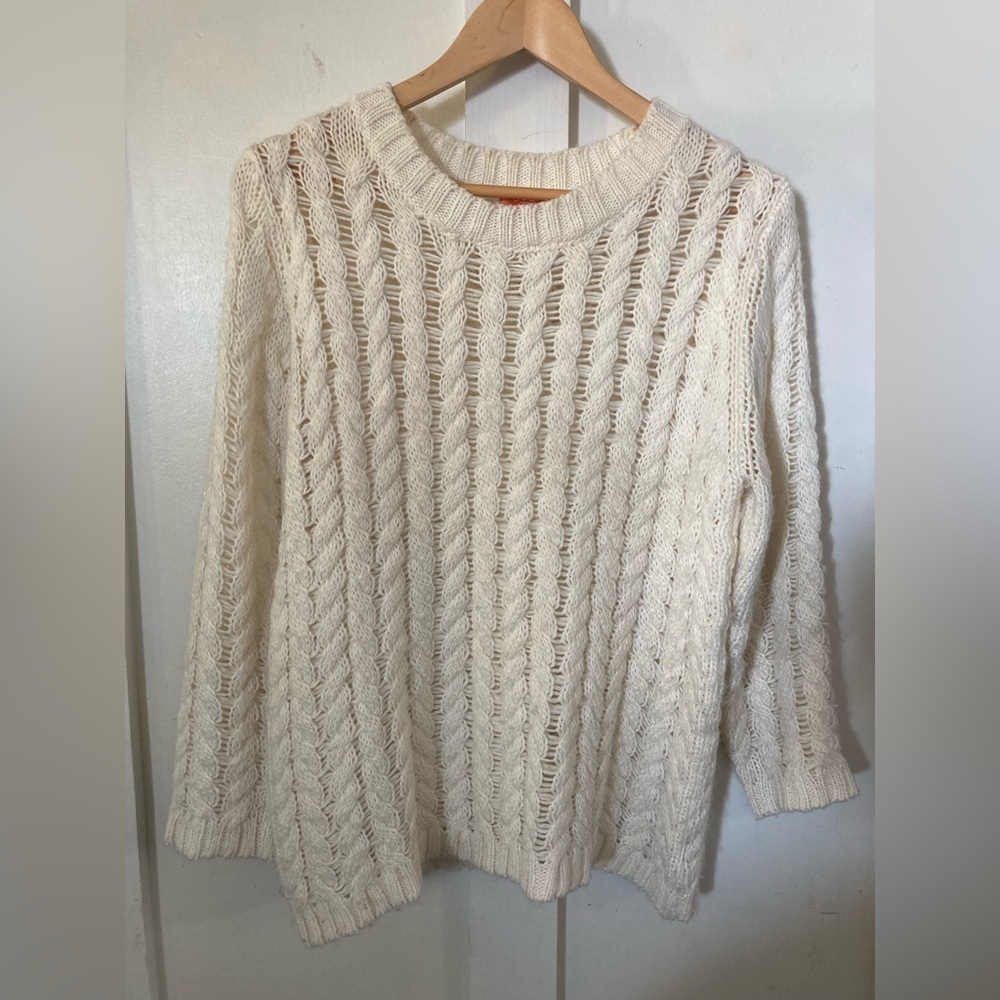 JOE Fresh crew neck cable knit sweater cream off white Large cozy minimalist